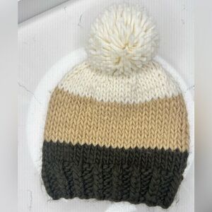 Blueberry Hill, Cozy Knit Pom-Pom Beanie for Kids - Cream, Tan, and Dark Green